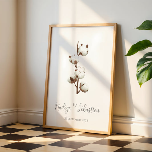 Affiche couple noce de coton -  1 an de mariage - affiche anniversaire de mariage  par Le Temps des Paillettes