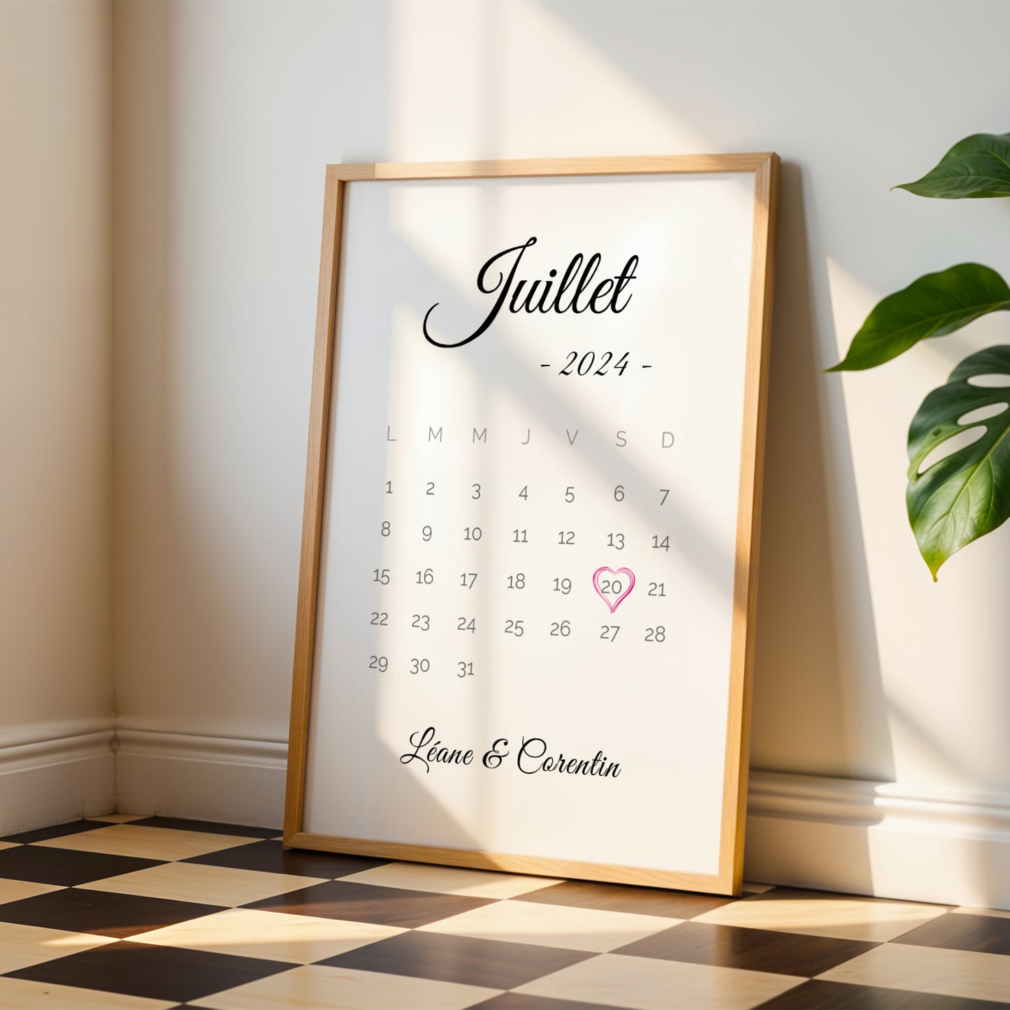 Affiche personnalisée couple avec calendrier et date – Cadeau couple personnalisé, affiche date rencontre, mariage, PACS