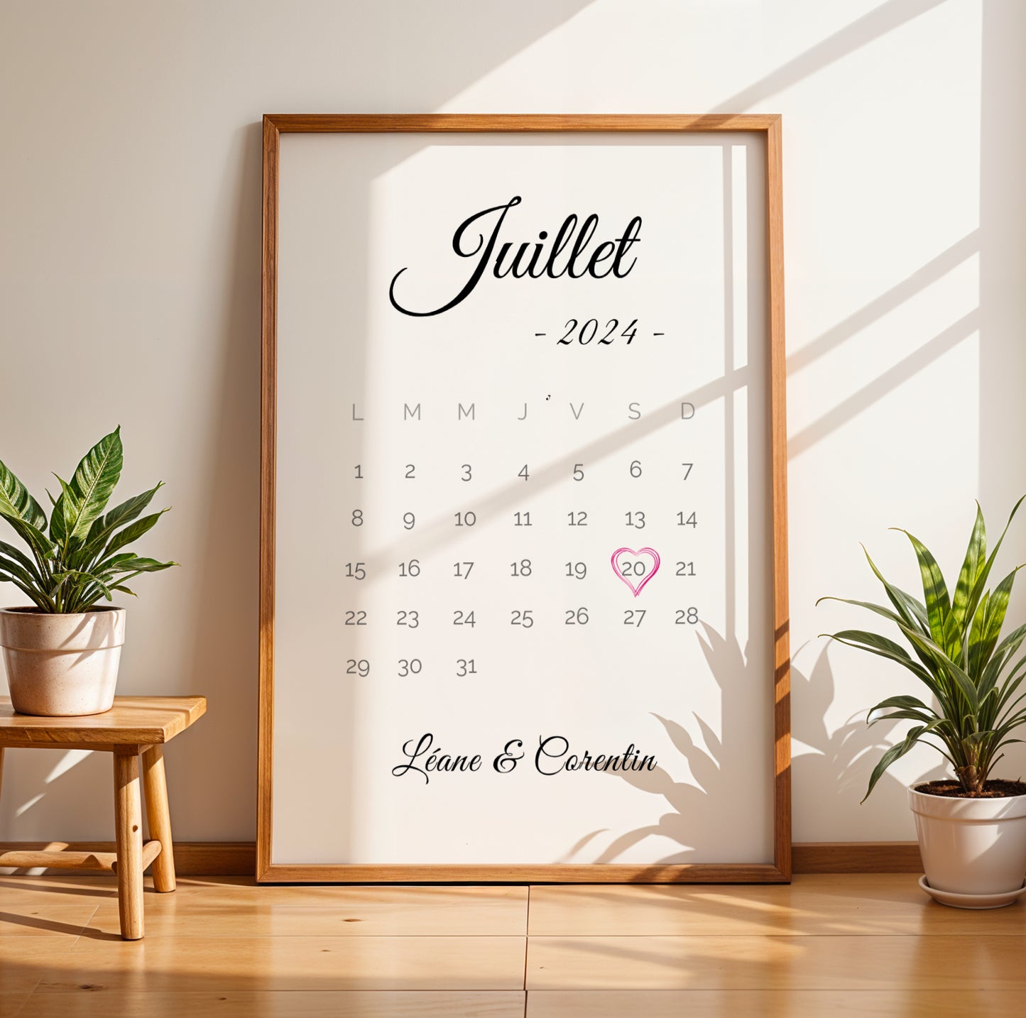 Affiche personnalisée couple avec calendrier et date – Cadeau couple personnalisé, affiche date rencontre, mariage, PACS