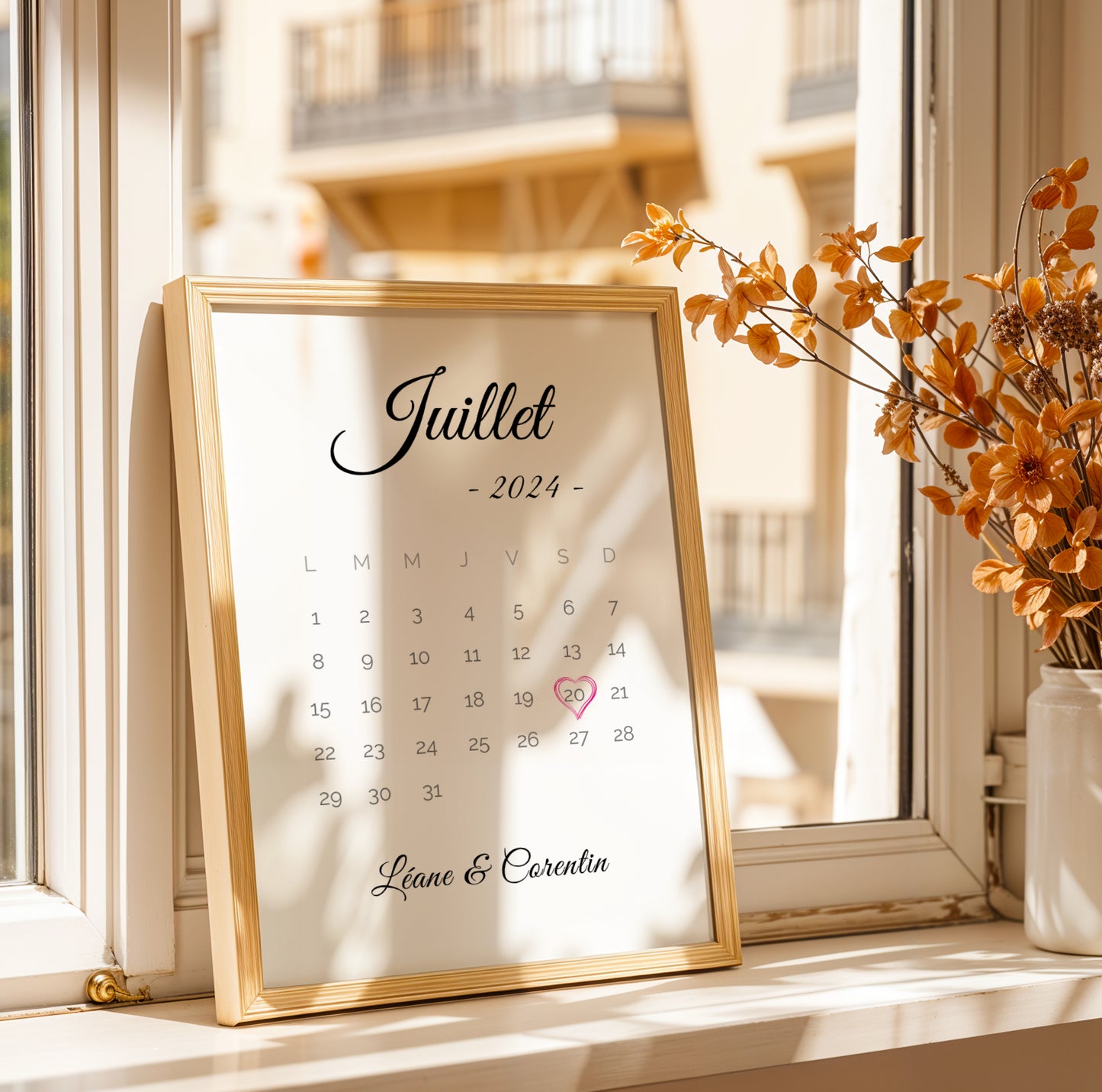 Affiche personnalisée couple avec calendrier et date – Cadeau couple personnalisé, affiche date rencontre, mariage, PACS