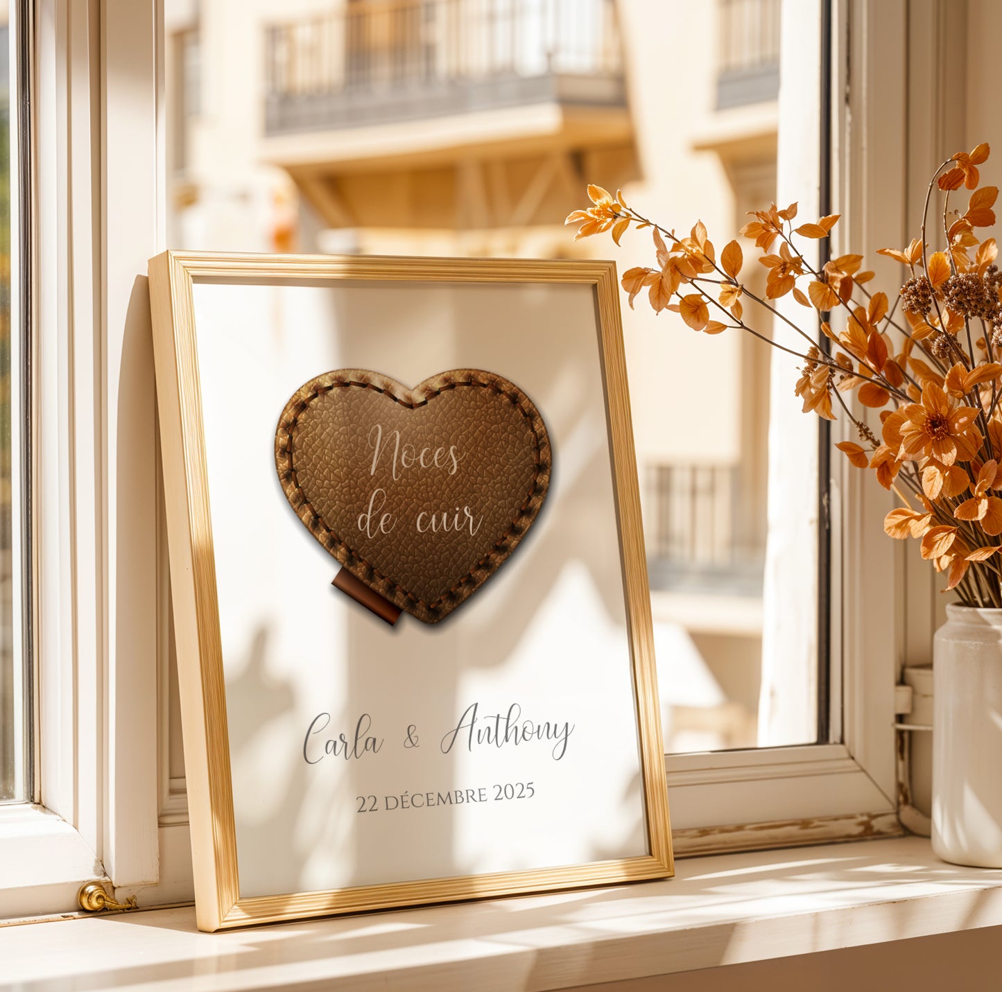 💑 Affiche Personnalisée Noce de Cuir - 2 Ans de Mariage 🎉 | Cadeau Anniversaire de Mariage Unique - Le Temps des Paillettes