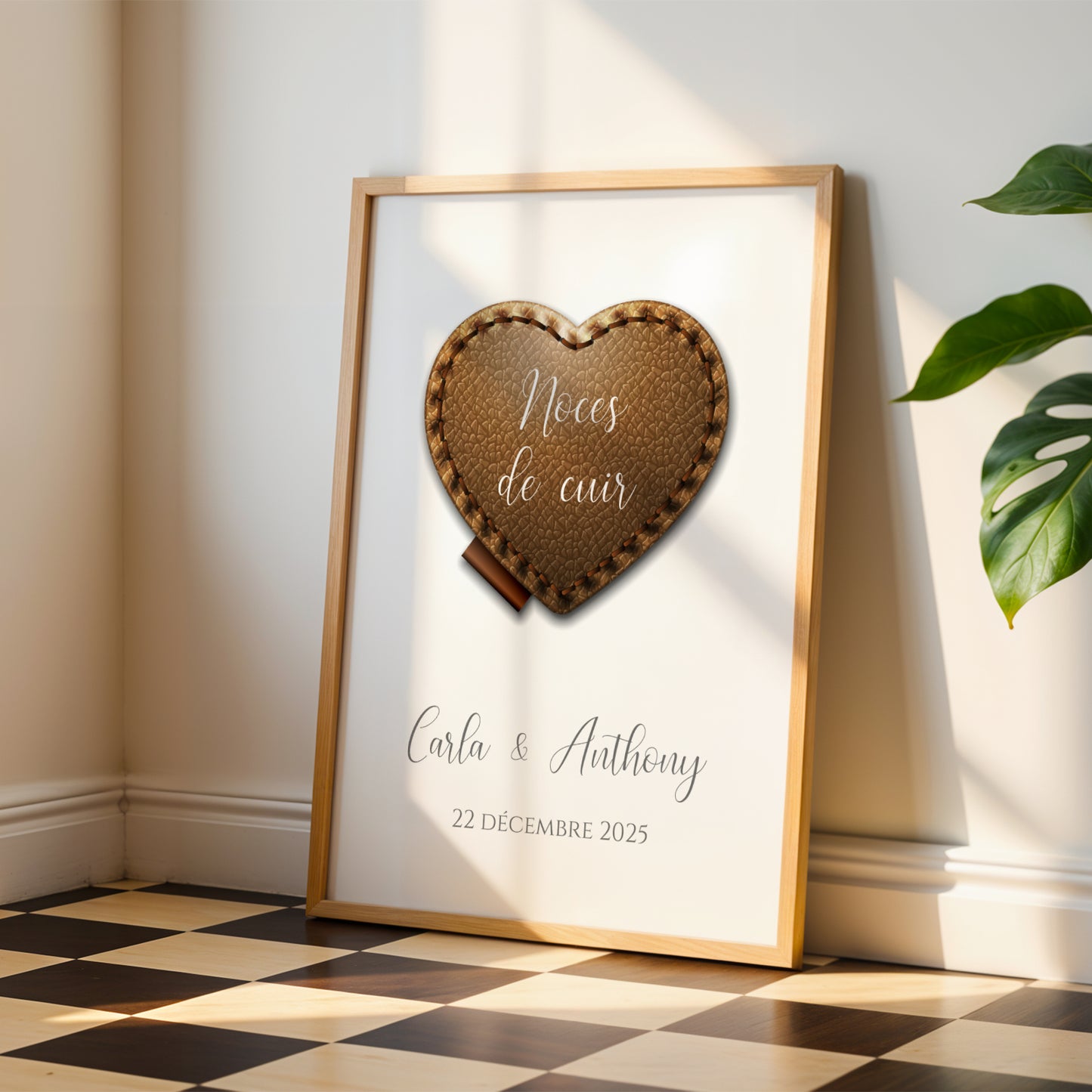 💑 Affiche Personnalisée Noce de Cuir - 2 Ans de Mariage 🎉 | Cadeau Anniversaire de Mariage Unique - Le Temps des Paillettes