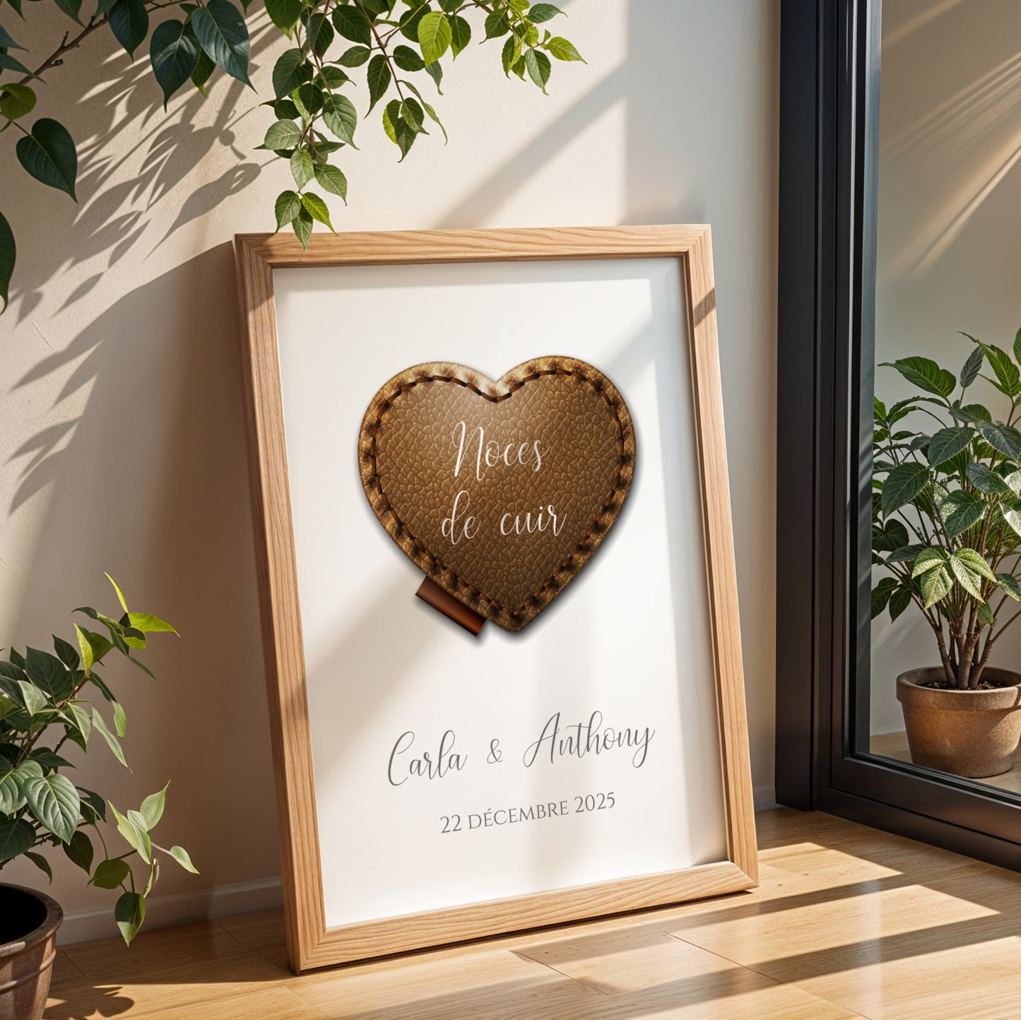 💑 Affiche Personnalisée Noce de Cuir - 2 Ans de Mariage 🎉 | Cadeau Anniversaire de Mariage Unique - Le Temps des Paillettes