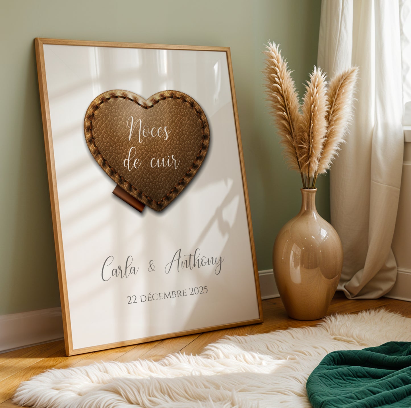 💑 Affiche Personnalisée Noce de Cuir - 2 Ans de Mariage 🎉 | Cadeau Anniversaire de Mariage Unique - Le Temps des Paillettes
