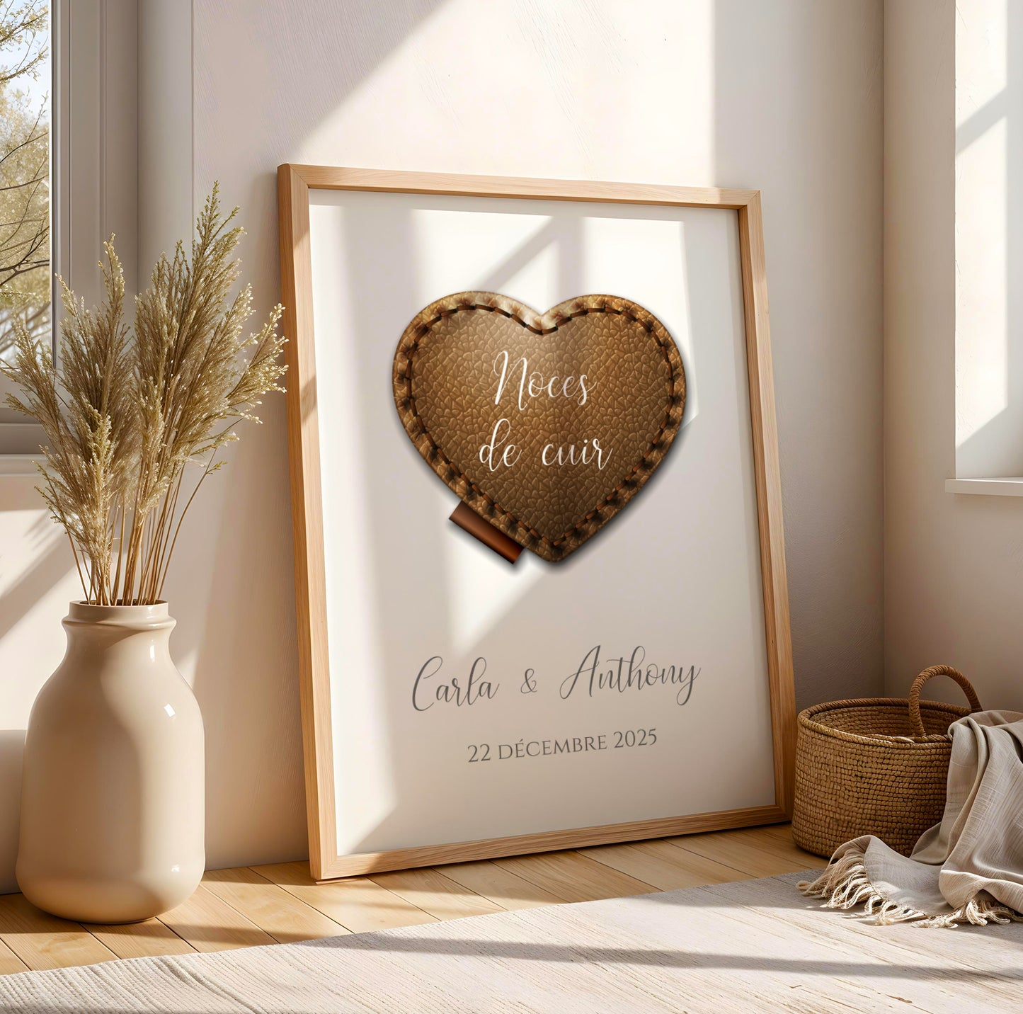 💑 Affiche Personnalisée Noce de Cuir - 2 Ans de Mariage 🎉 | Cadeau Anniversaire de Mariage Unique - Le Temps des Paillettes