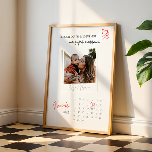Affiche Marraine Personnalisée avec Photos et Date | Cadeau Unique pour Marraine - Le Temps des Paillettes