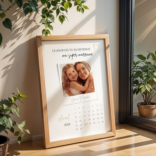Affiche Marraine Personnalisée avec Photos et Date | Cadeau Unique pour Marraine - Le Temps des Paillettes
