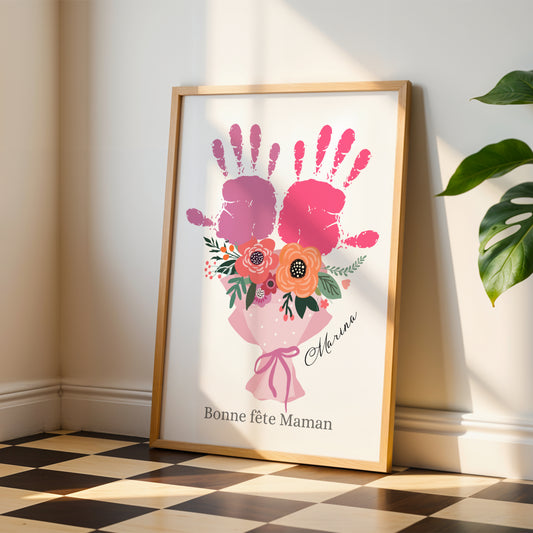 Affiche maman personnalisée empreinte de mains  - cadeau fête des mères
