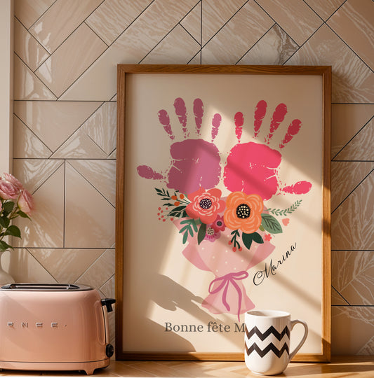 Affiche maman personnalisée empreinte de mains  - cadeau fête des mères