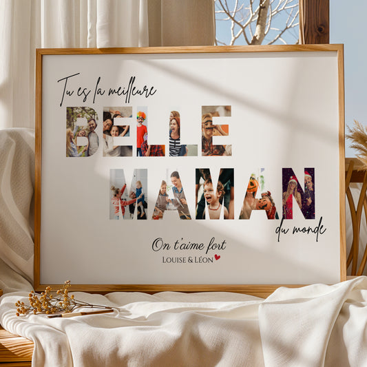 Affiche Photos montage Belle-Maman | Idée Cadeau Noël Belle-Mère | Poster Collage Photo, Cadre Personnalisable Belle-Maman
