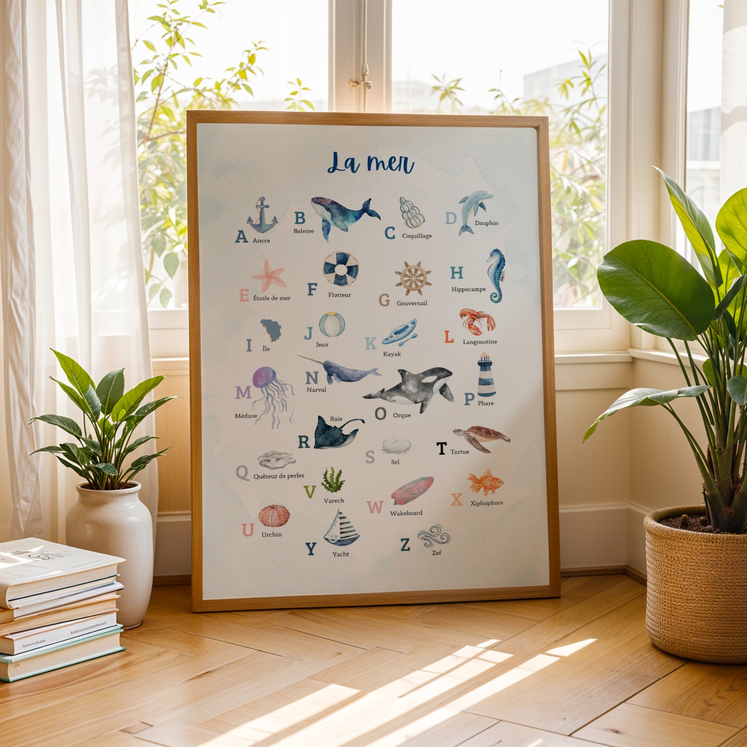 affiche alphabet mer animaux marins illustration décorative