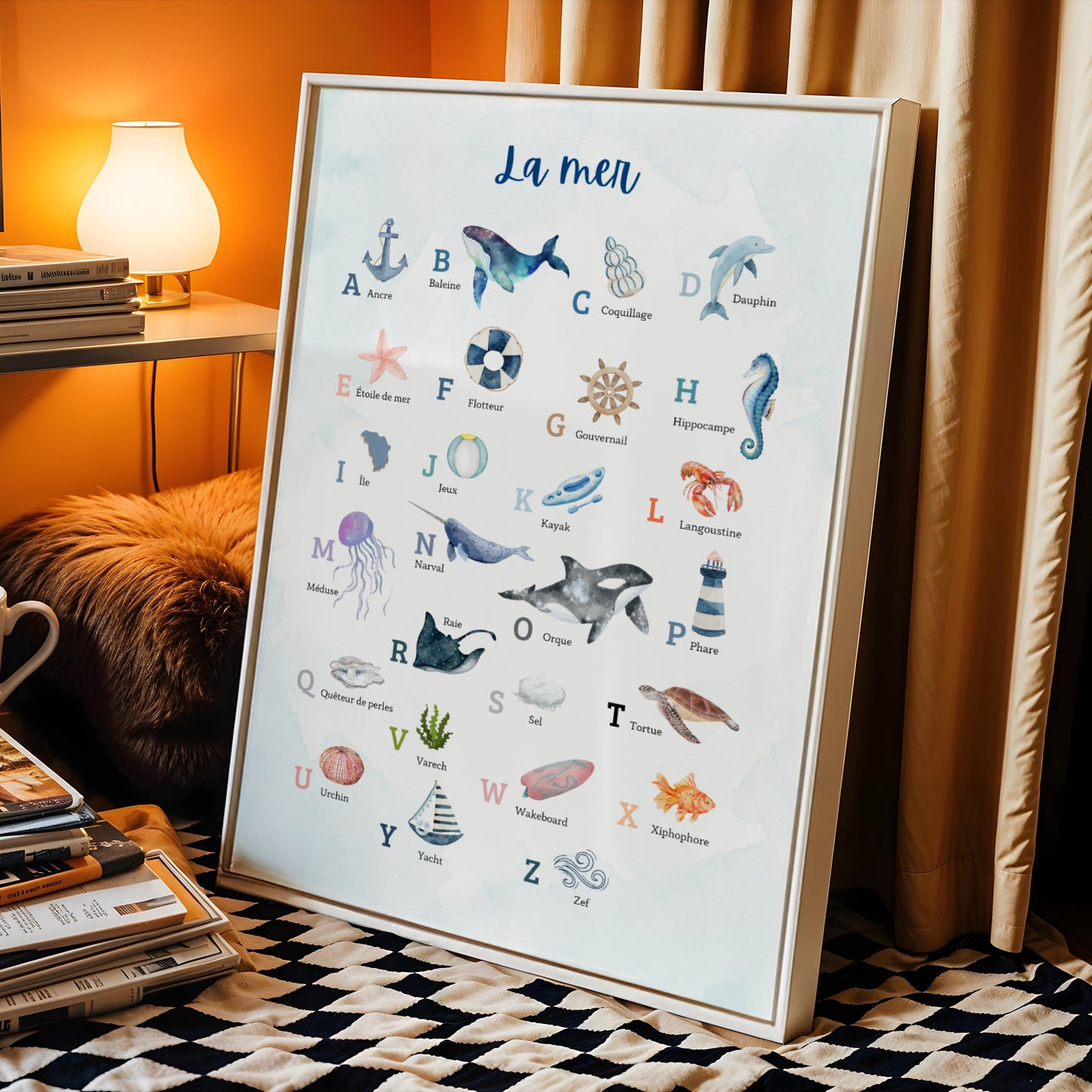 affiche abécédaire mer français illustration décoration murale nautique