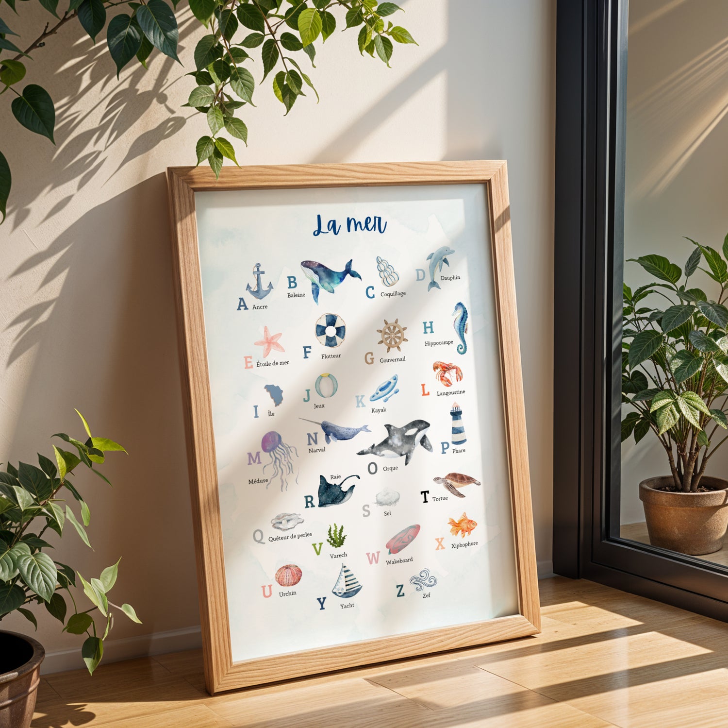 affiche mer enfant alphabet illustré océan