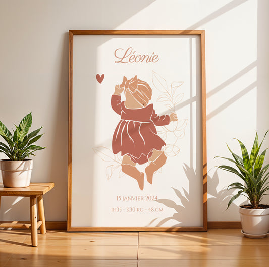 Affiche de Naissance Personnalisée Bohème - Prénom et Silhouette Abstraite