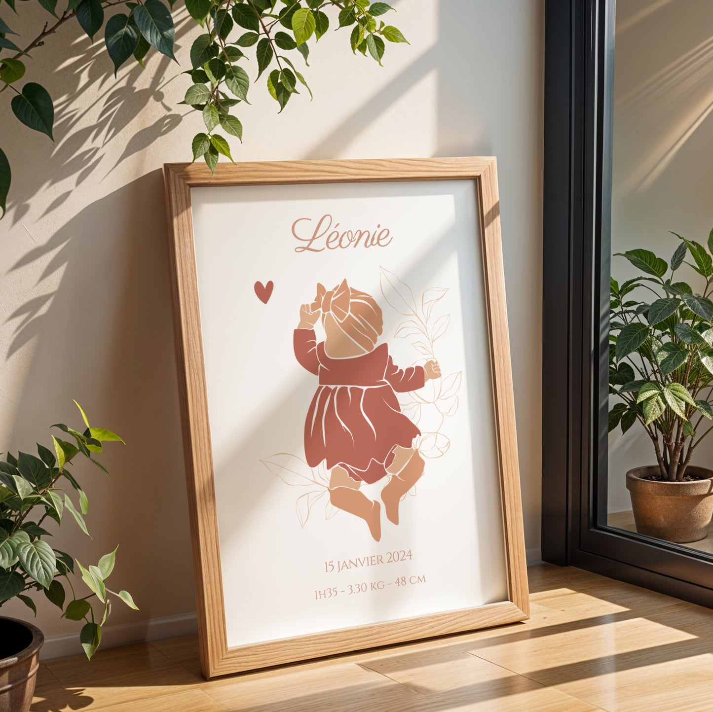 Affiche de Naissance Personnalisée Bohème - Prénom et Silhouette Abstraite