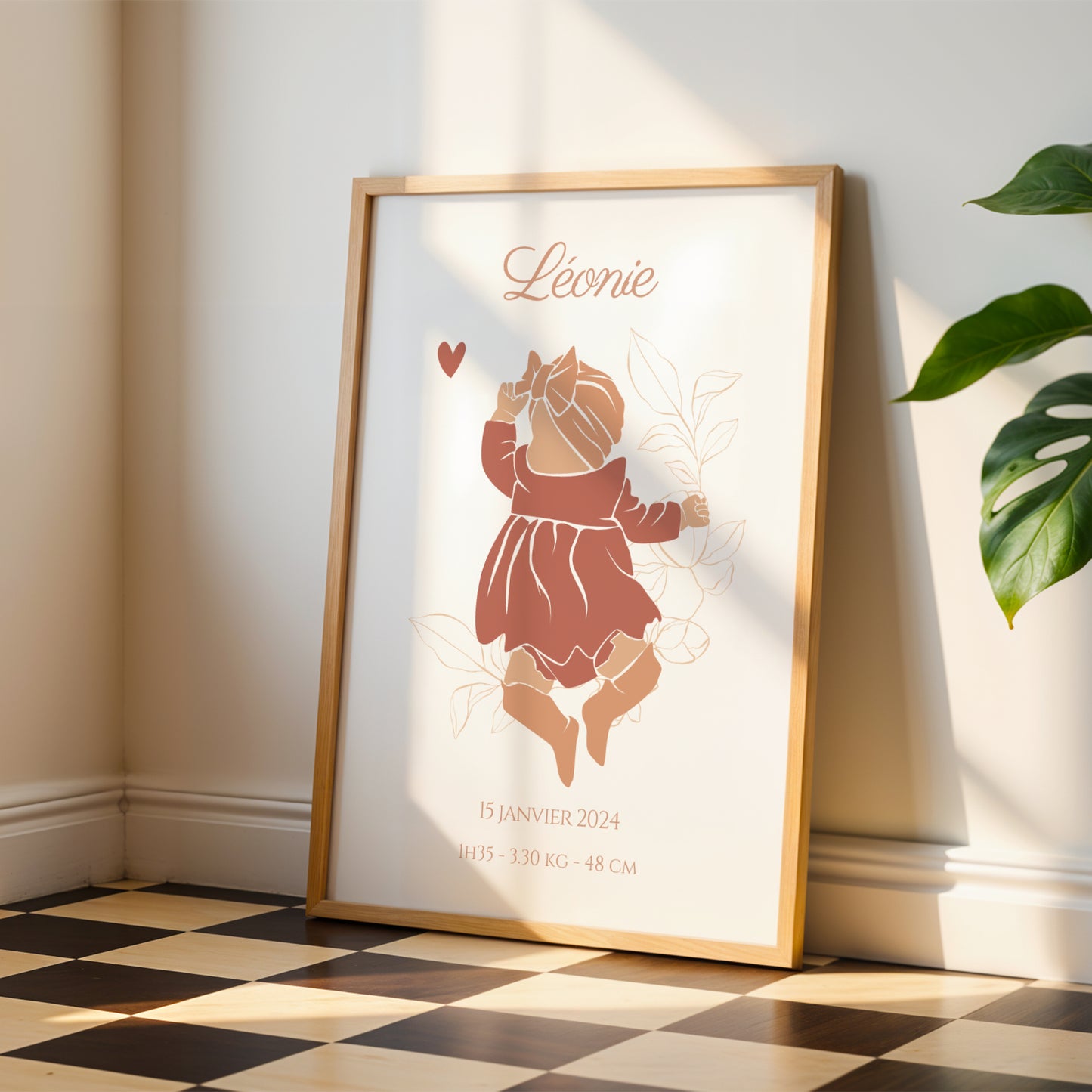 Affiche de Naissance Personnalisée Bohème - Prénom et Silhouette Abstraite