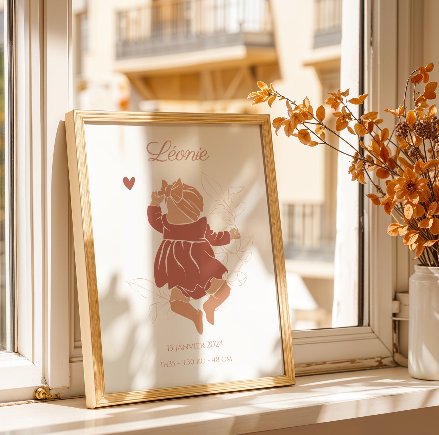 Affiche de Naissance Personnalisée Bohème - Prénom et Silhouette Abstraite
