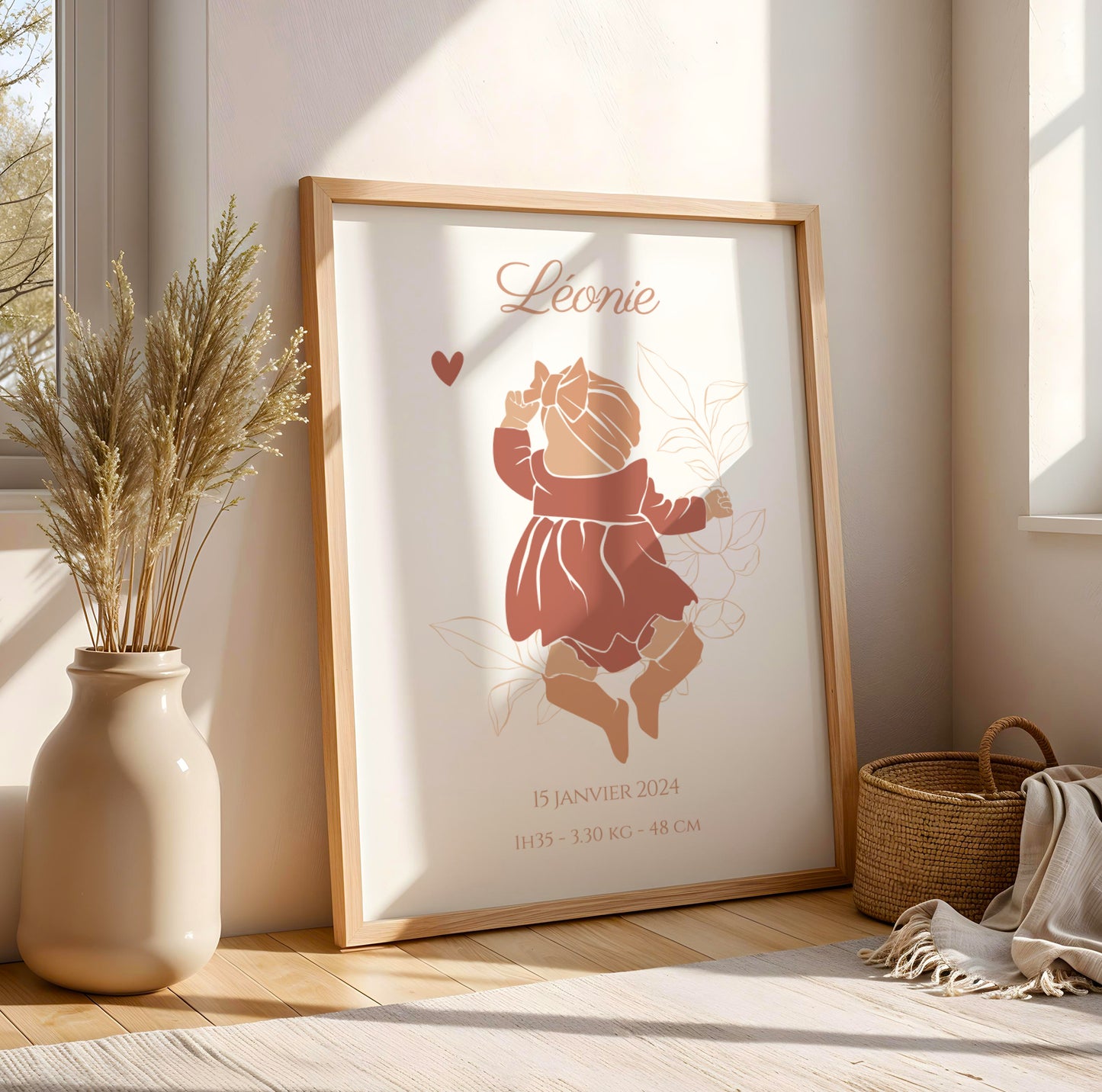 Affiche de Naissance Personnalisée Bohème - Prénom et Silhouette Abstraite