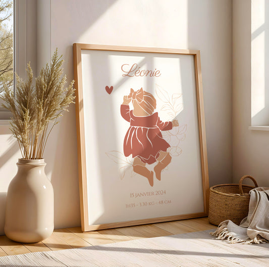 Affiche de Naissance Personnalisée Bohème - Prénom et Silhouette Abstraite