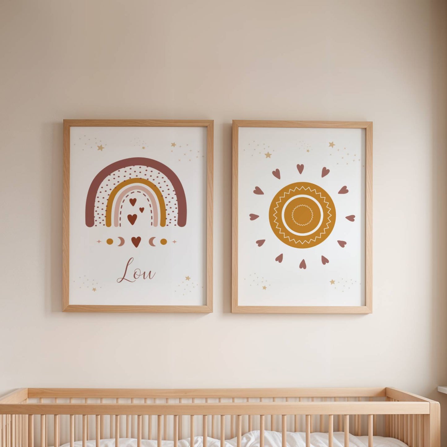 Lot 3 Affiches Chambre Bébé Terracotta Bohème Arc-en-Ciel Lune Soleil – Galerie Murale Enfant Cadeau Naissance - Image 4