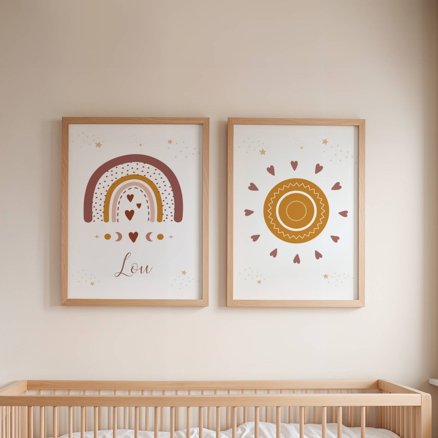 Lot 3 Affiches Chambre Bébé Terracotta Bohème Arc-en-Ciel Lune Soleil – Galerie Murale Enfant Cadeau Naissance - Image 4