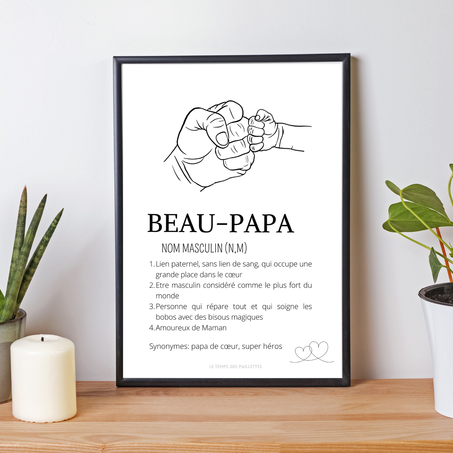 Affiche définition Beau père et single line - Cadeau beau papa - Cadeau fête des pères  par Le Temps des Paillettes