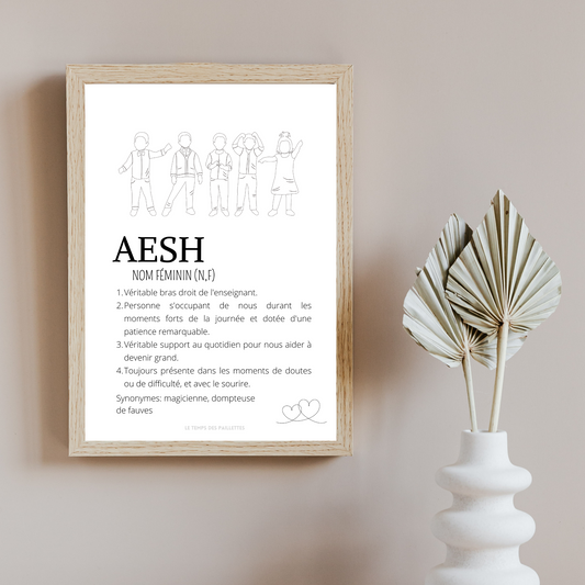 Affiche définition AESH personnalisée - cadeau AESH personnalisée - cadre AESH par Le Temps des Paillettes - Le Temps des Paillettes