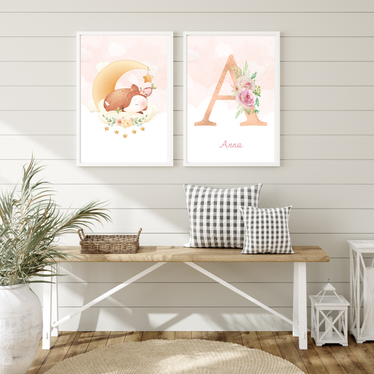 Affiches enfant biche - Affiche de Naissance animaux - Cadeau de naissance personnalisé par Le Temps des Paillettes - Le Temps des Paillettes