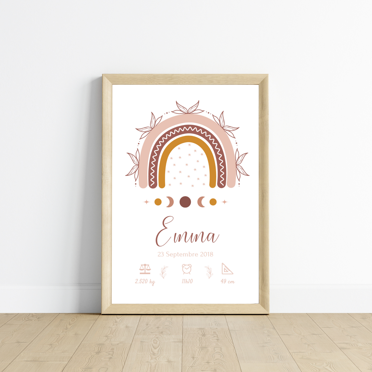 Affiche bébé arc en ciel bohème -  cadeau naissance  personnalisé terracotta   par Le Temps des Paillettes - Le Temps des Paillettes