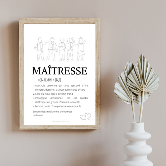 Affiche définition maitresse personnalisée - cadeau maitresse personnalisée - cadre maitresse par Le Temps des Paillettes - Le Temps des Paillettes