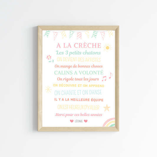 Affiche a la crèche personnalisé - poster merci crèche - cadeau crèche personnalisé par Le Temps des Paillettes - Le Temps des Paillettes