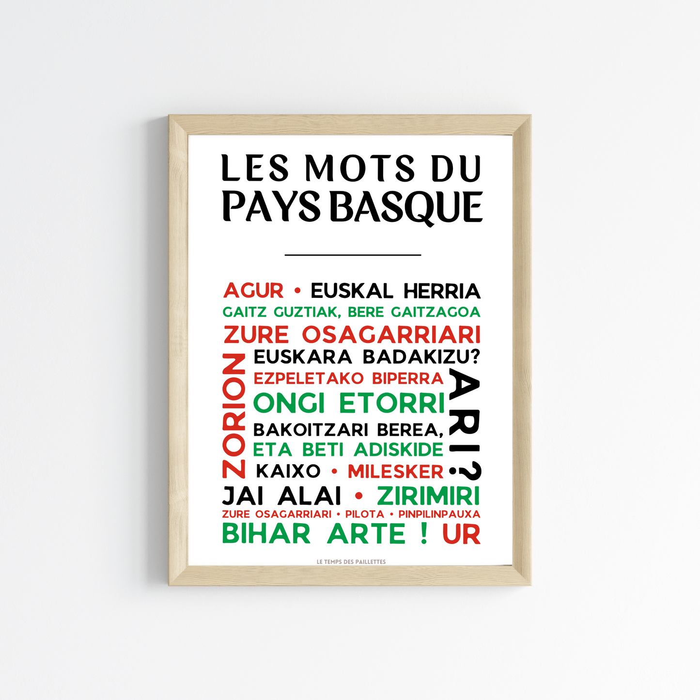 Affiche mots basque - Affiche pays basque - Poster EUSKAL - Poster Euskal Herria  par Le Temps des Paillettes