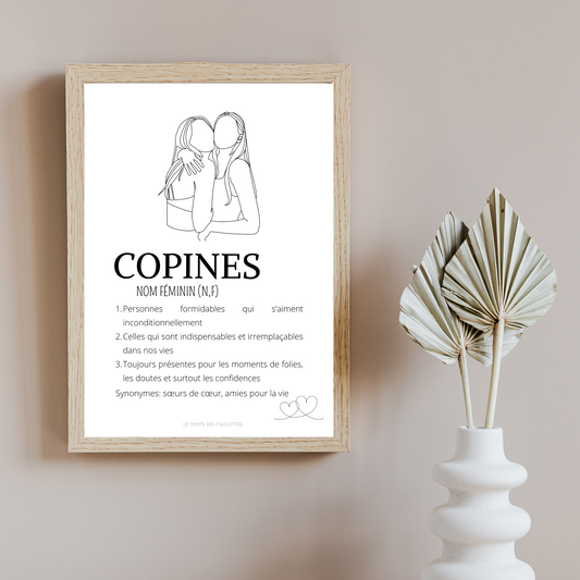 Affiche définition copines - cadeau pour meilleures amies - cadeau minimaliste BFF par Le Temps des Paillettes - Le Temps des Paillettes