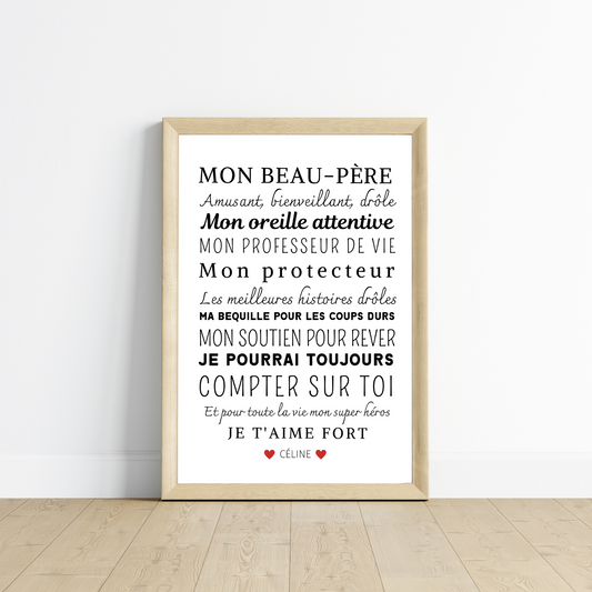Affiche beau père personnalisée - Cadeau beau papa personnalisée - Cadeau fête des pères par Le Temps des Paillettes - Le Temps des Paillettes