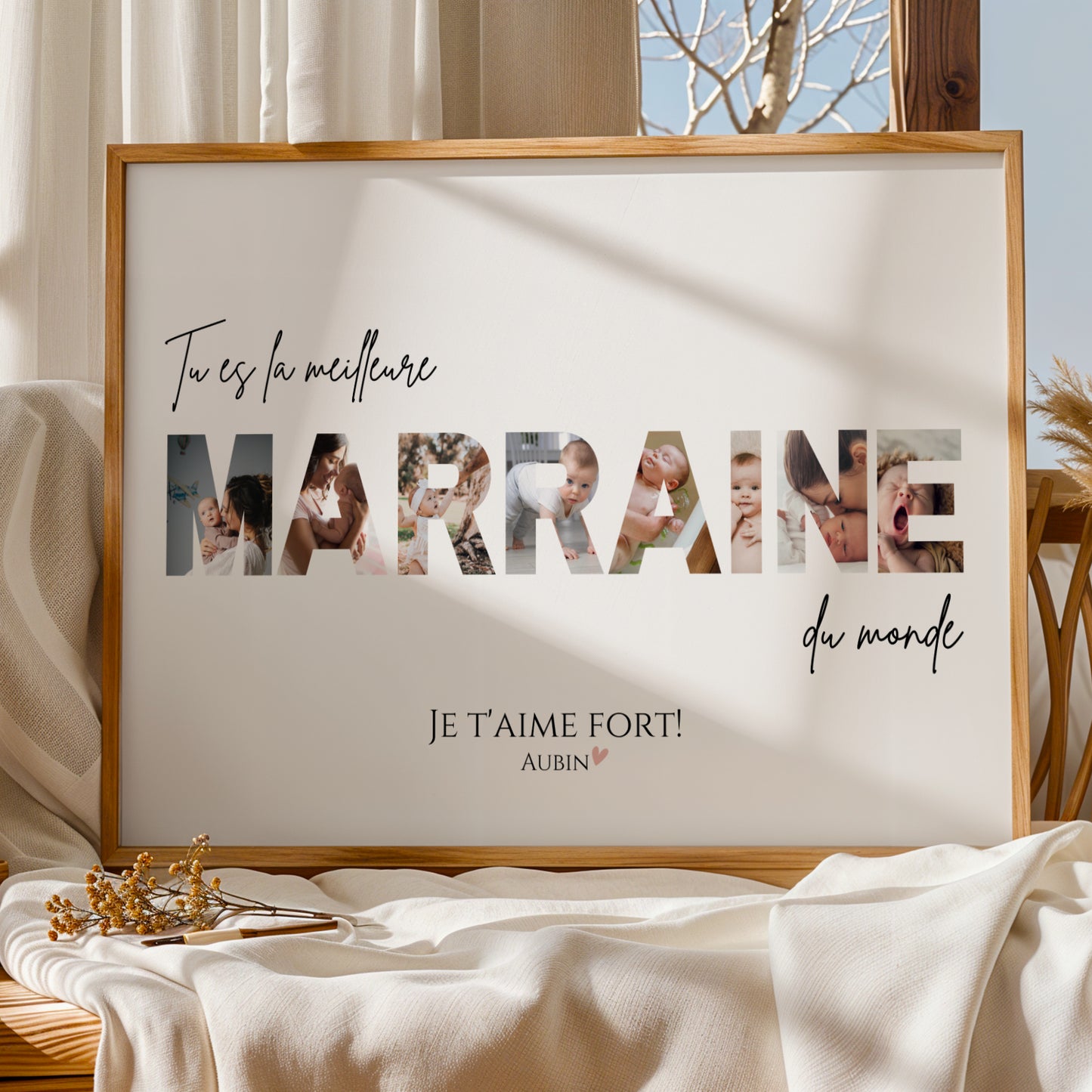 Affiche Marraine Personnalisée – Montage Photo dans les Lettres MARRAINE