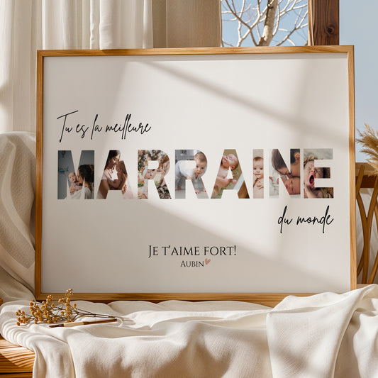 Affiche Marraine Personnalisée – Montage Photo dans les Lettres MARRAINE