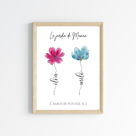 Affiche maman et fleurs personnalisée - Affiche maman personnalisée - cadeau maman et prénoms enfants par Le Temps des Paillettes - Le Temps des Paillettes