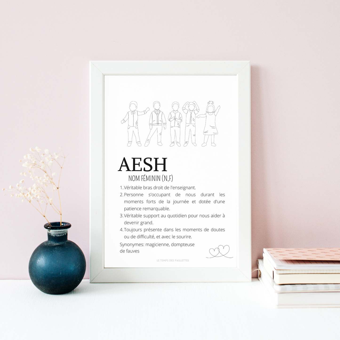 Affiche définition AESH personnalisée - cadeau AESH personnalisée - cadre AESH par Le Temps des Paillettes