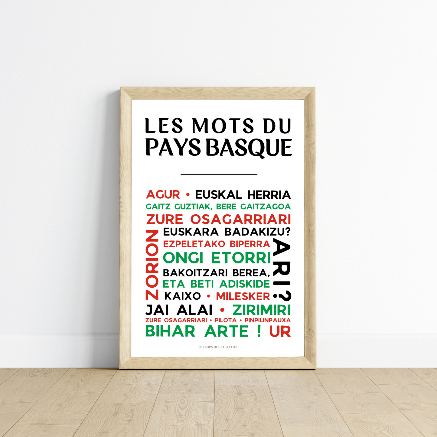 Affiche mots basque - Affiche pays basque - Poster EUSKAL - Poster Euskal Herria  par Le Temps des Paillettes