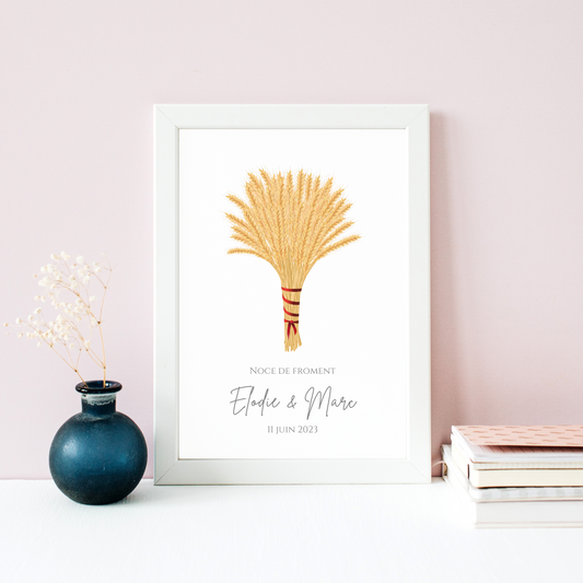 Affiche couple noce de froment - 3 ans de mariage - affiche anniversaire de mariage par Le Temps des Paillettes - Le Temps des Paillettes