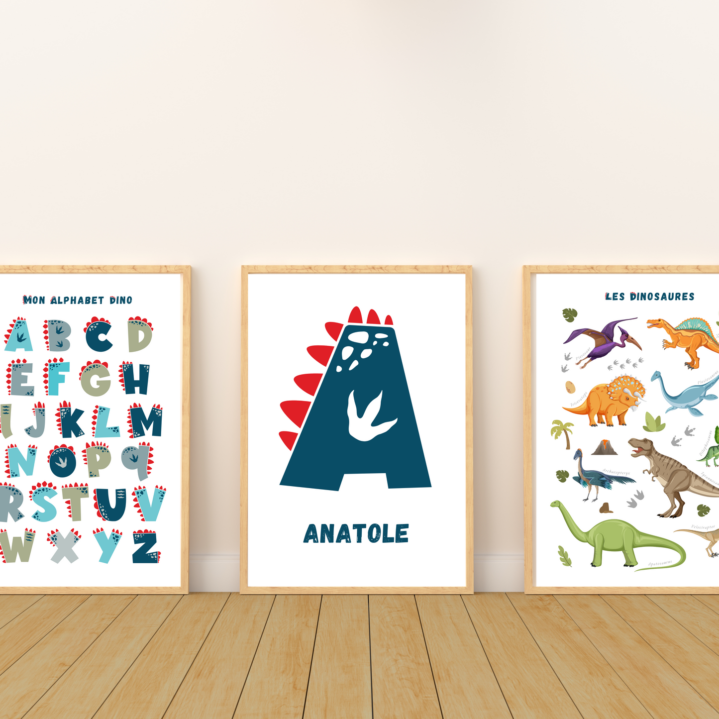 Set affiche enfant dinosaures personnalisé  - Affiche chambre de garçon personnalisé  - décoration dinosaure par Le Temps des Paillettes