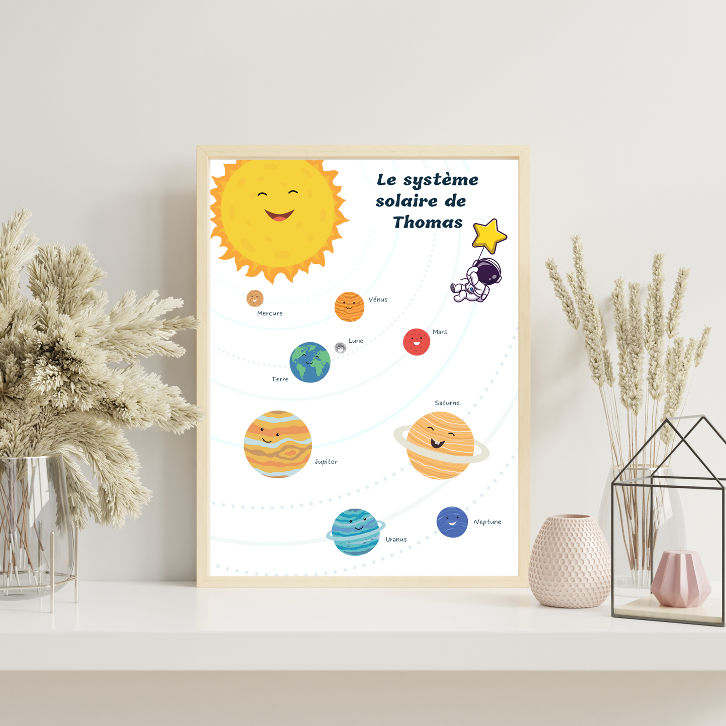 Affiche système solaire - Poster espace personnalisée prénom - Décoration chambre enfant espace par Le Temps des Paillettes
