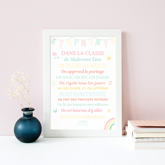 Affiche personnalisée Maitresse - Cadeau salle de classe - fin d'année scolaire personnalisable par Le Temps des Paillettes - Le Temps des Paillettes