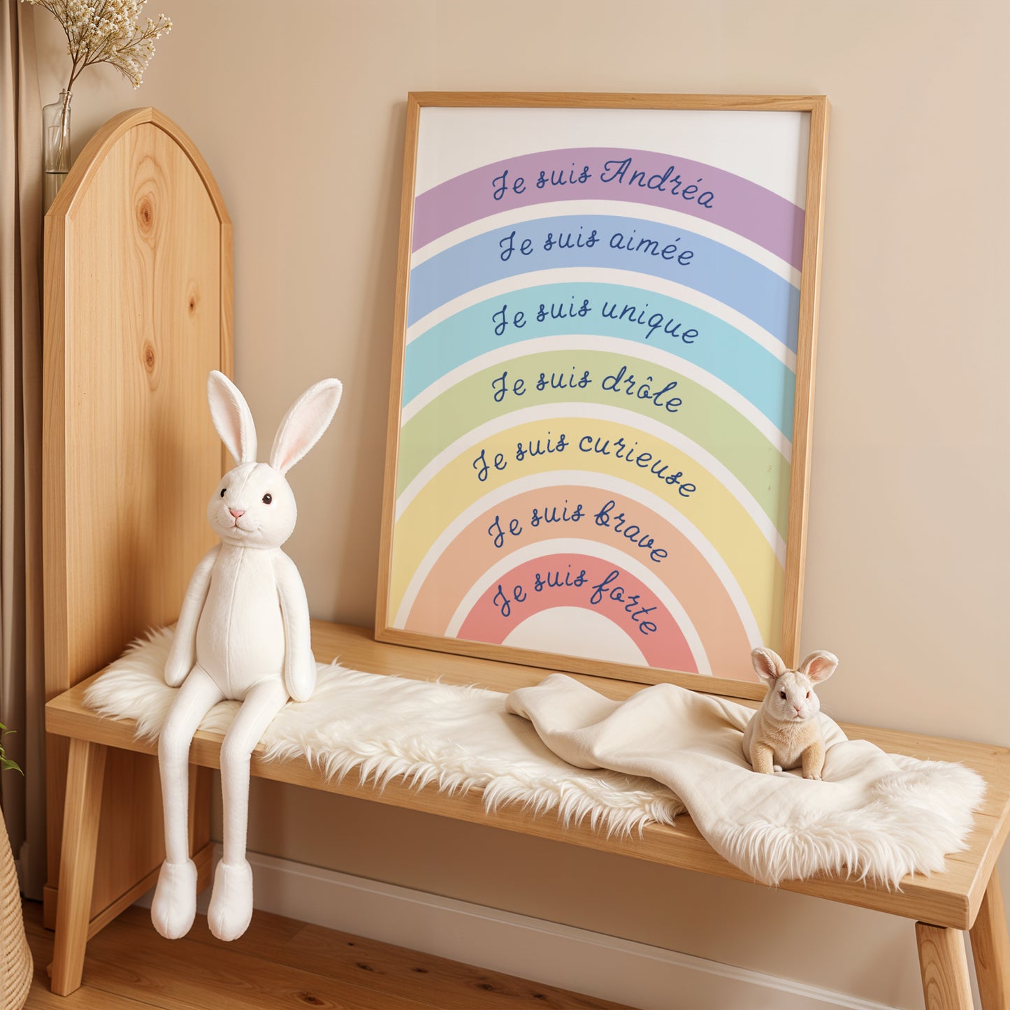Affiche Affirmations Positives Enfant arc-en-ciel  - Décoration Murale Chambre Bébé - Poster motivation pour enfant