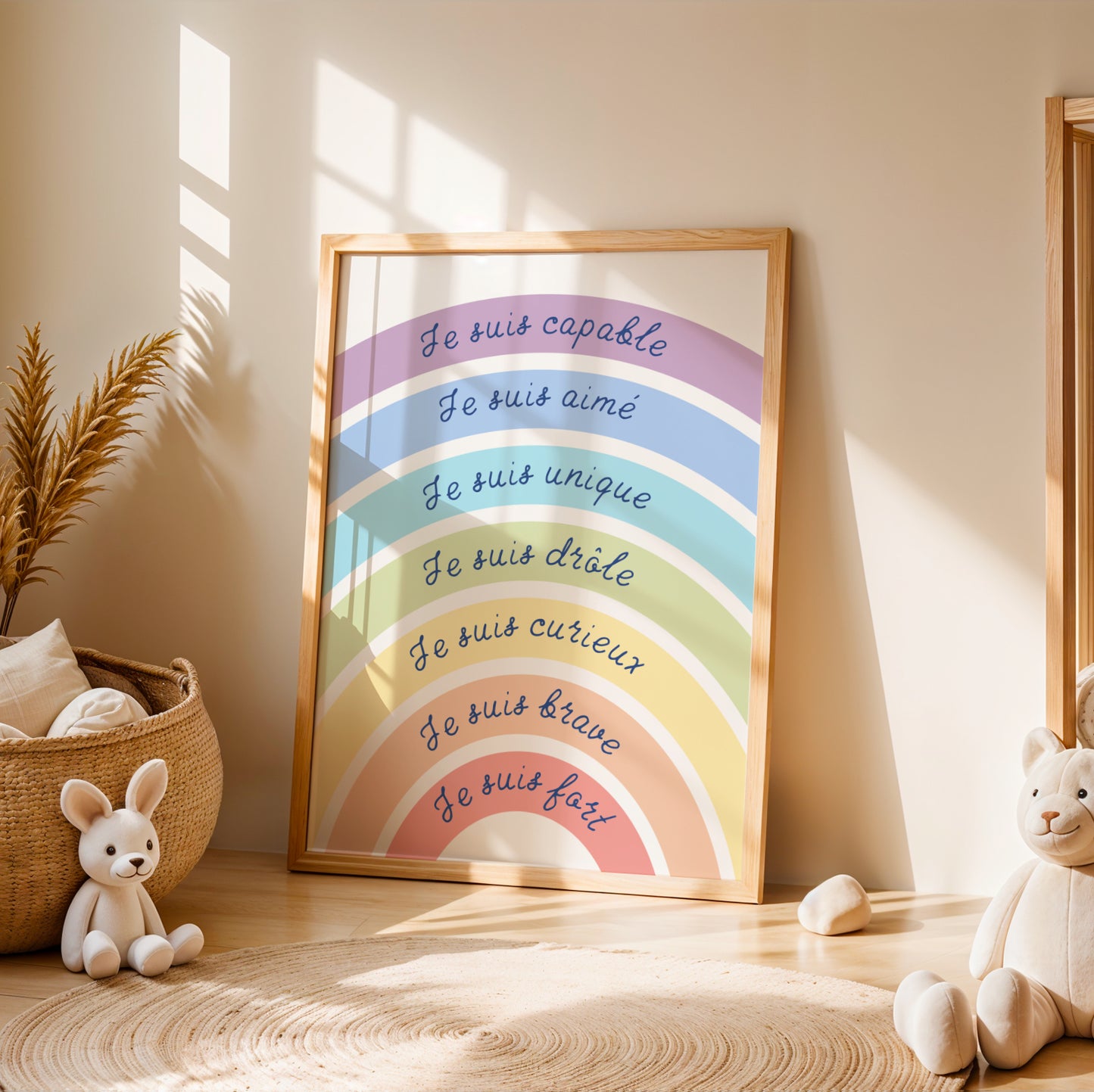Affiche Affirmations Positives Enfant arc-en-ciel  - Décoration Murale Chambre Bébé - Poster motivation pour enfant