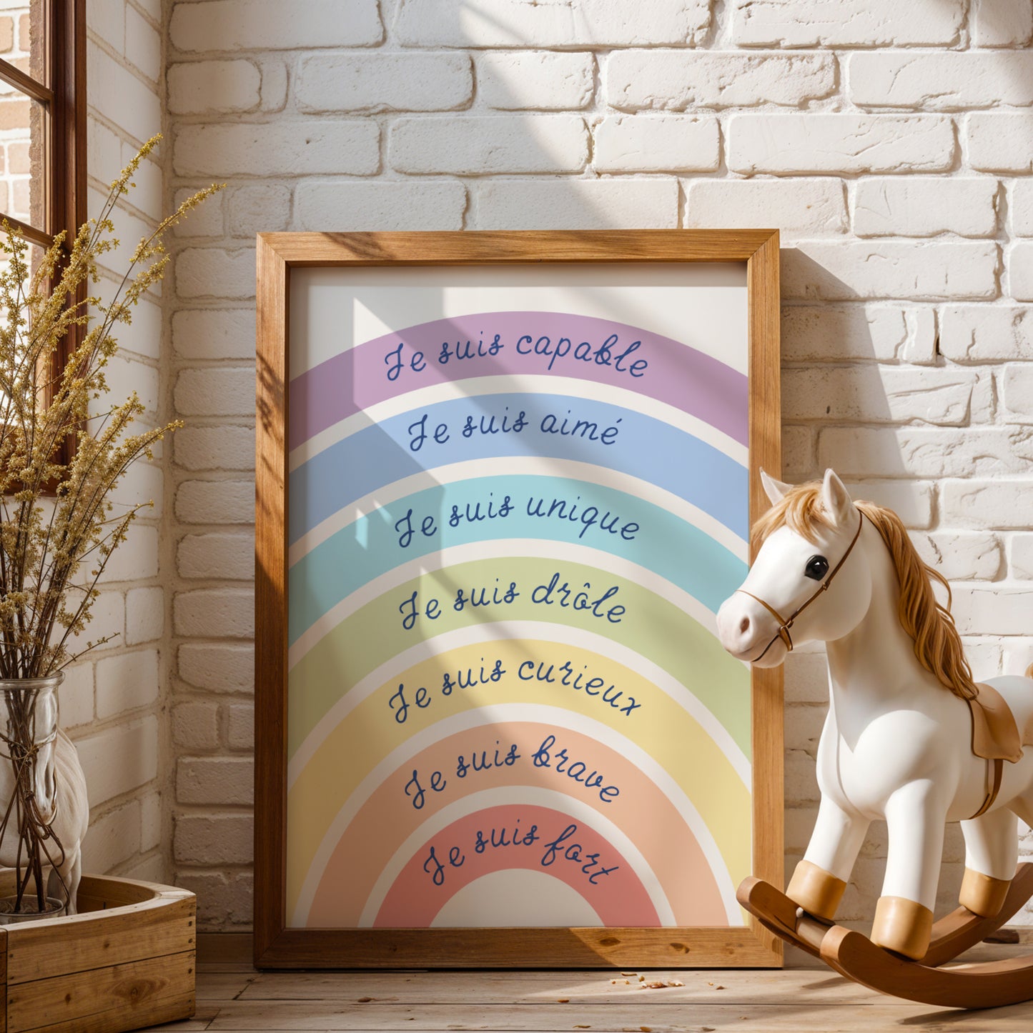 Affiche Affirmations Positives Enfant arc-en-ciel  - Décoration Murale Chambre Bébé - Poster motivation pour enfant