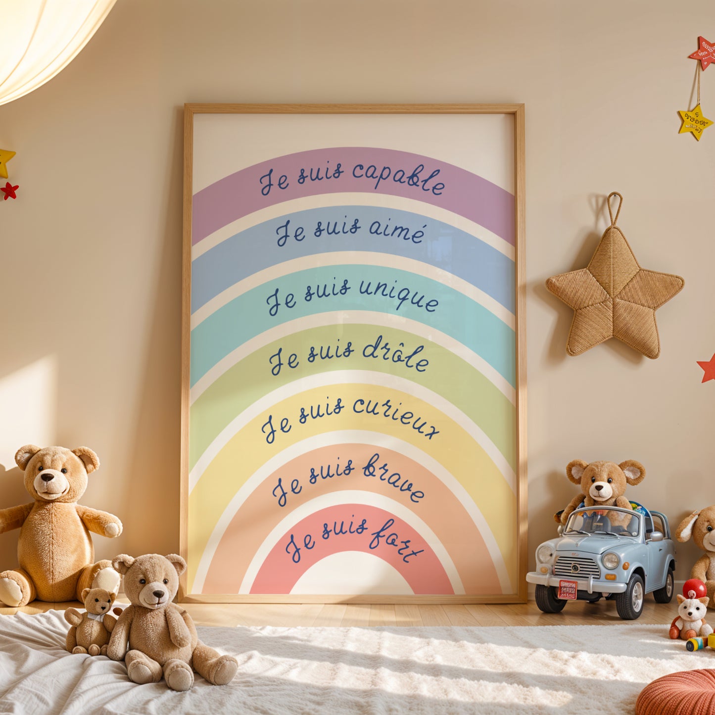 Affiche Affirmations Positives Enfant arc-en-ciel  - Décoration Murale Chambre Bébé - Poster motivation pour enfant