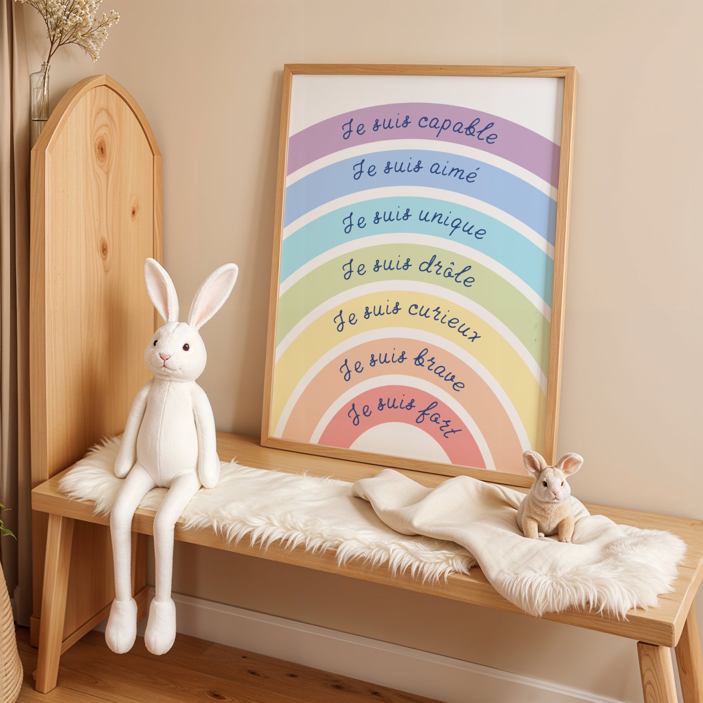 Affiche Affirmations Positives Enfant arc-en-ciel  - Décoration Murale Chambre Bébé - Poster motivation pour enfant