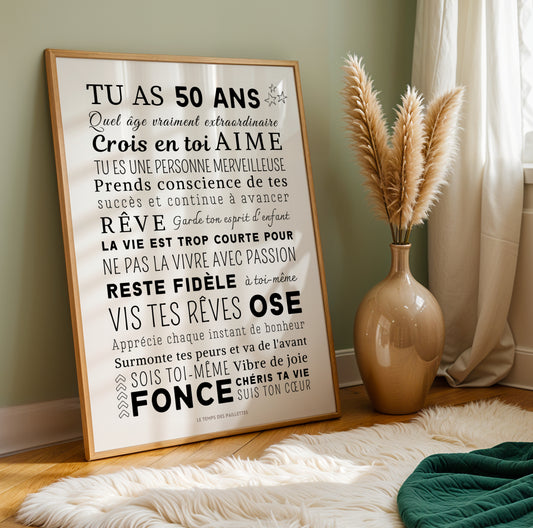 Affiche 50 ans - Carte 50 ème anniversaire - Décoration de fête d'anniversaire par Le Temps des Paillettes