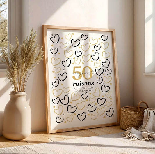 Anniversaire 50 ans raisons pour lesquelles nous t'aimons - Affiche Joyeux anniversaire